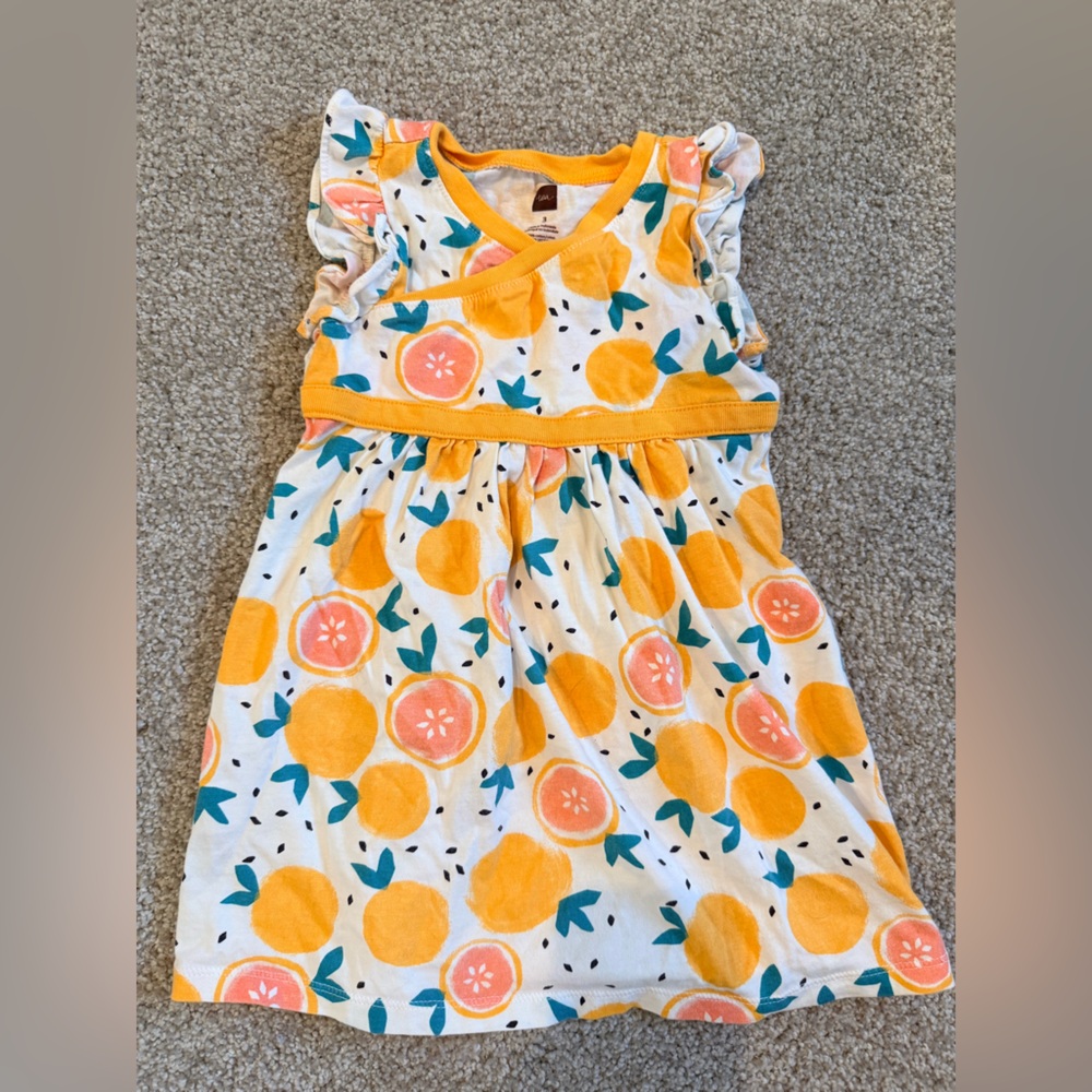 Tea Collection Citrus Lemon Kids Casual Dress Ruffle Sleeveless Sz 3